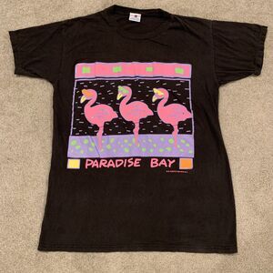 Vintage 90s Turtle Bay Paradise Bay Neon Flamingos Graphic Tee T-Shirt OSFM